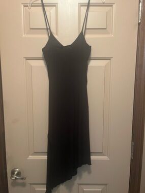 Replay Black Asymmetrical Slip Dress with Spaghetti Straps